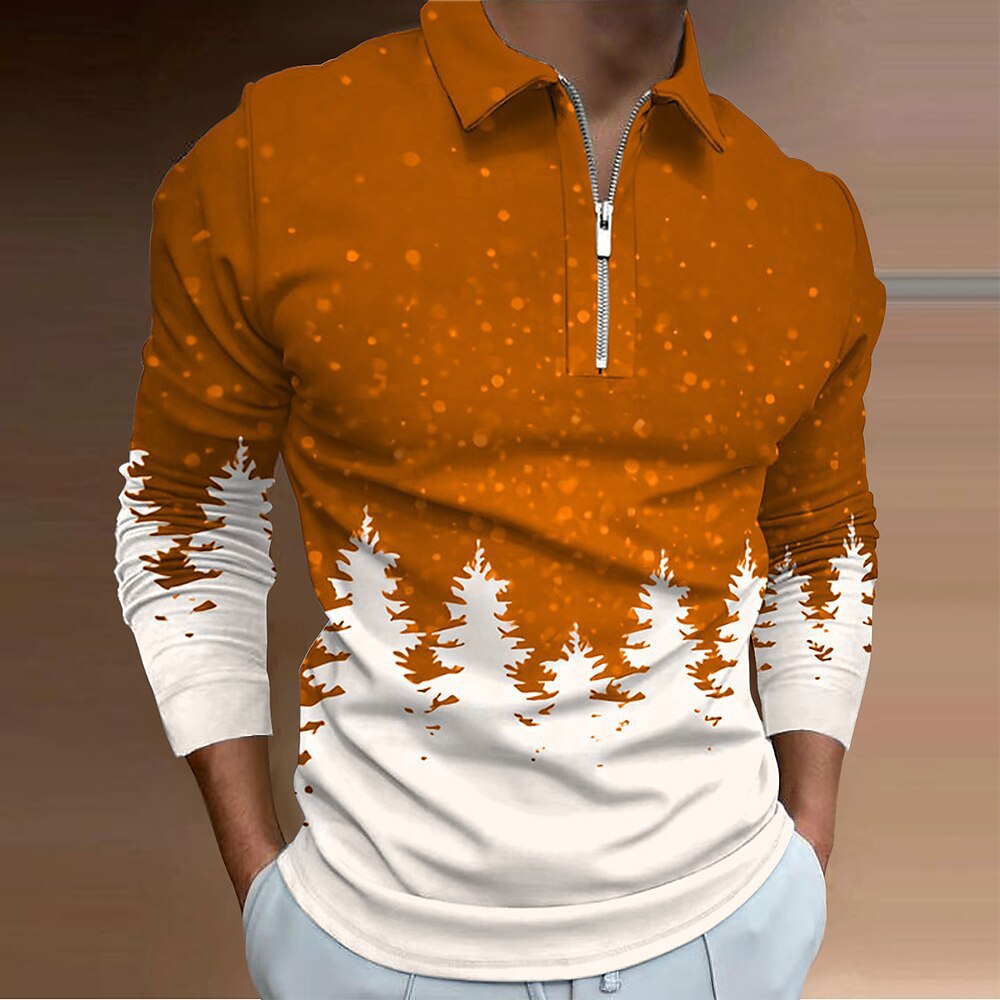 2024 otoño nuevo estilo comercio exterior transfronterizo hombres estampado 3D casual cremallera camisa POLO de manga larga MB14