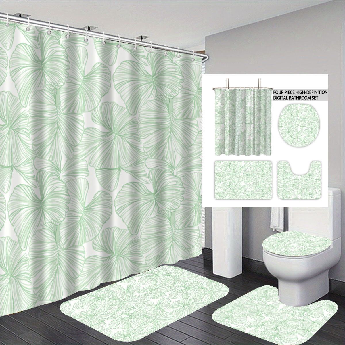 Baño Shein cuatro piezas de playa de baño impermeable cortina de baño gruesa decoración sombra de ducha Jigjit image 9