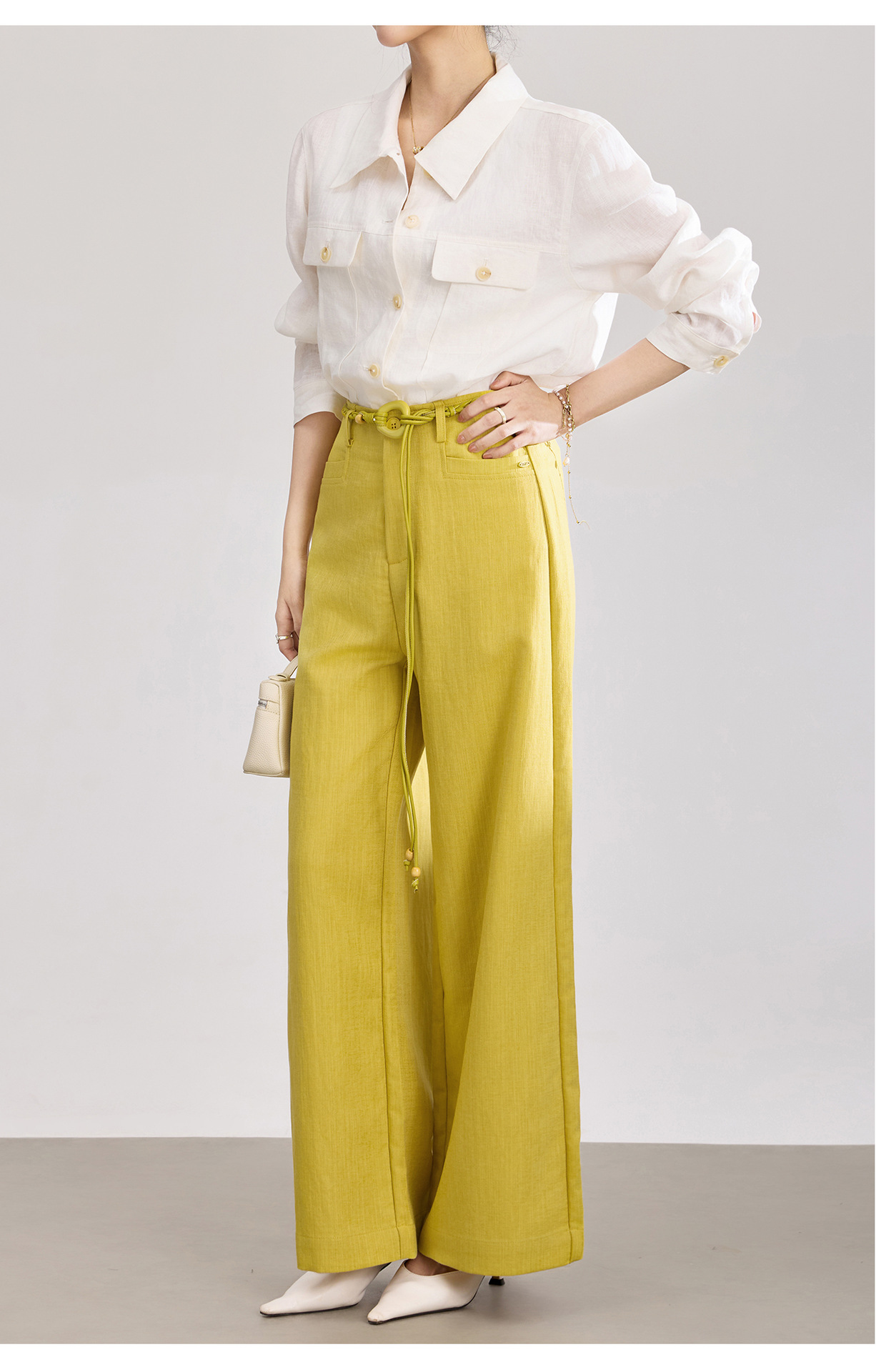 Quần culottes nữ ống rộng chất liệu cotton pha linen mát lạnh — Xanh lông mòng đen chi tiết 14