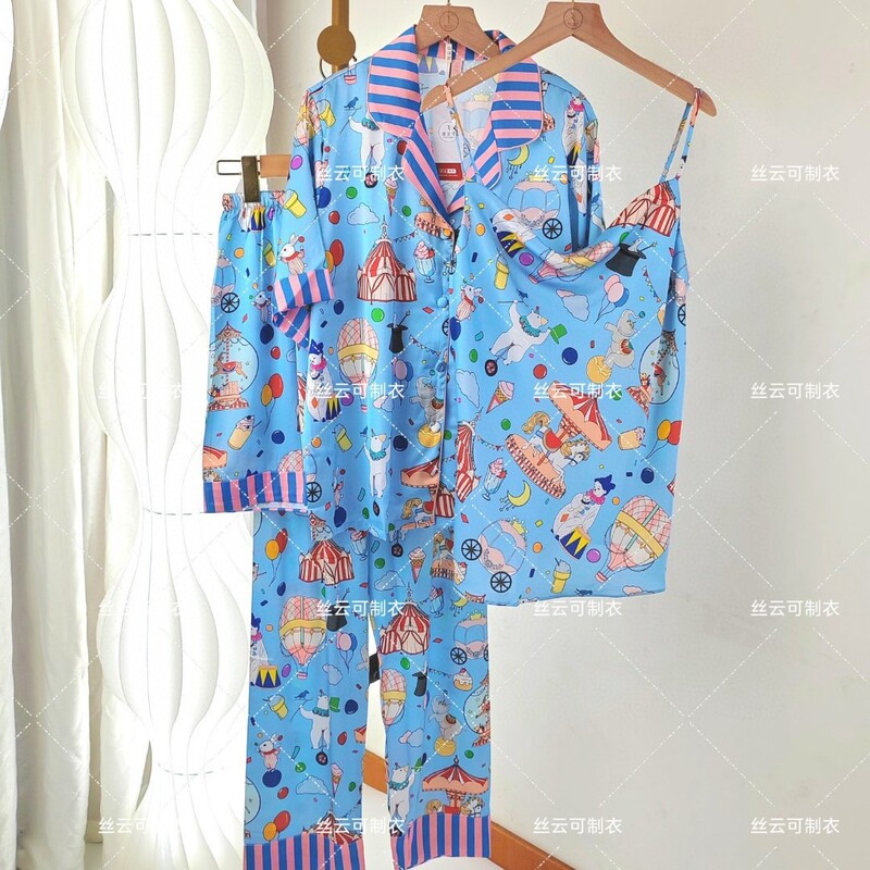Ice Silk Pajamas Women's Short-sleeved Amusement Park Loose Women's Outwear Designer Light Luxury Trendy Brand Ins Style Strip Print