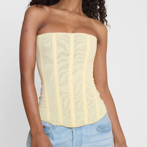 Cross-Border Sexy Ins Style Strappy Fishbone Corset Waist See-Through Outer Wear Tube Top Backless Corset Tight Vest