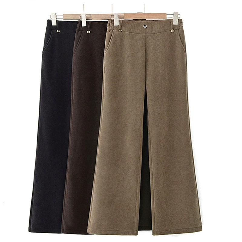 Новая весенняя одежда для женщин среднего возраста Qiaoyaying: слегка расклешенные брюки, на флисовой подкладке, теплые, с эластичной талией, больших размеров, длинные брюки в стиле «мама».