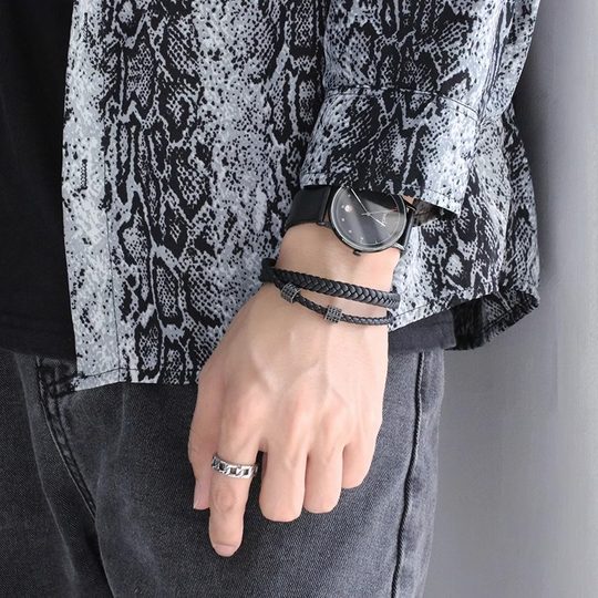European and American titanium steel cross-border woven leather bracelet men's magnet buckle simple design high-end personalized fashion jewelry