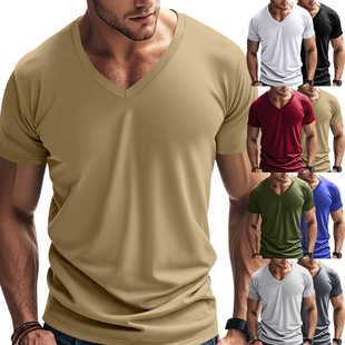 Cross-border New Amazon Independent Station American Summer Men's T-shirt Vest Solid Color Loose Slim-fit Chicken Neck Short