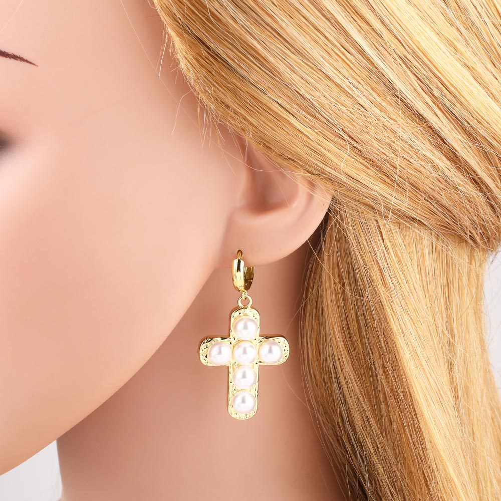 Inlay Design 1 Pair Simple Style Heart Shape Inlay Copper Pearl Drop Earrings