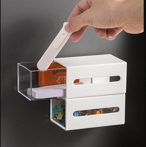 Traceless sticker storage box bathroom waterproof tissue box cotton box punch-free storage rack telescopic storage box