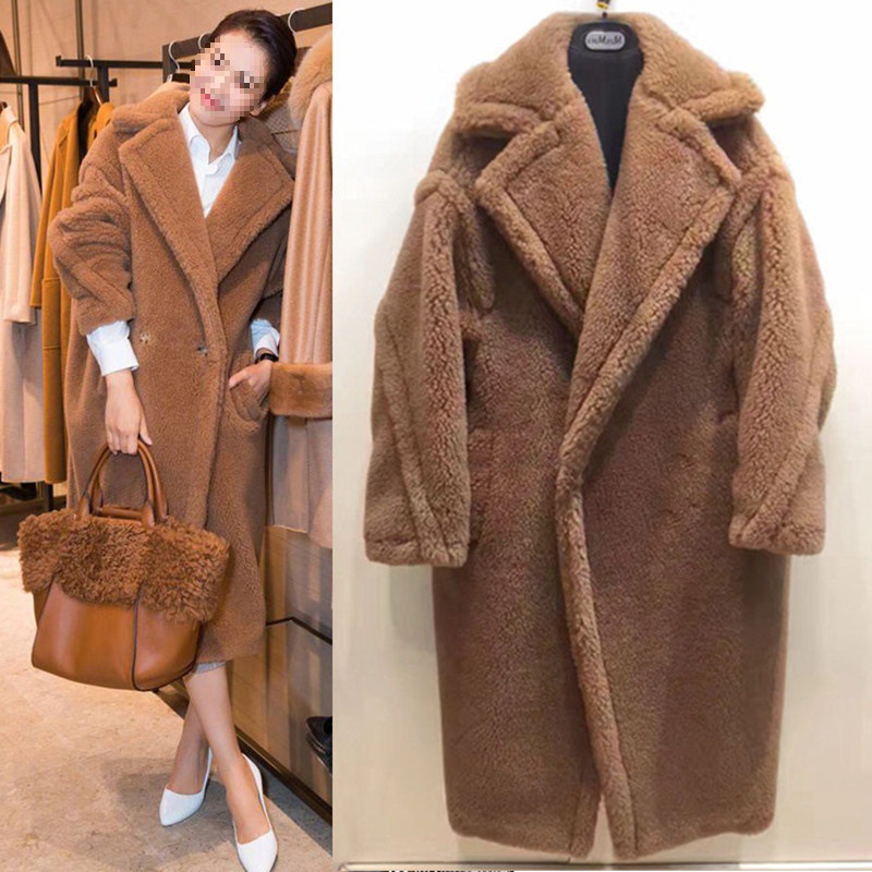2025新款仿皮草长款大衣保暖加厚羊羔毛外套珊瑚绒女白色卡其色