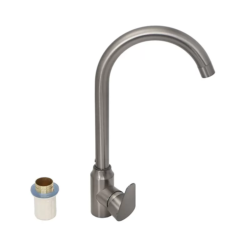 新款枪灰色304不锈钢大弯头洗菜盆家用冷热水槽厨房万向360水龙头