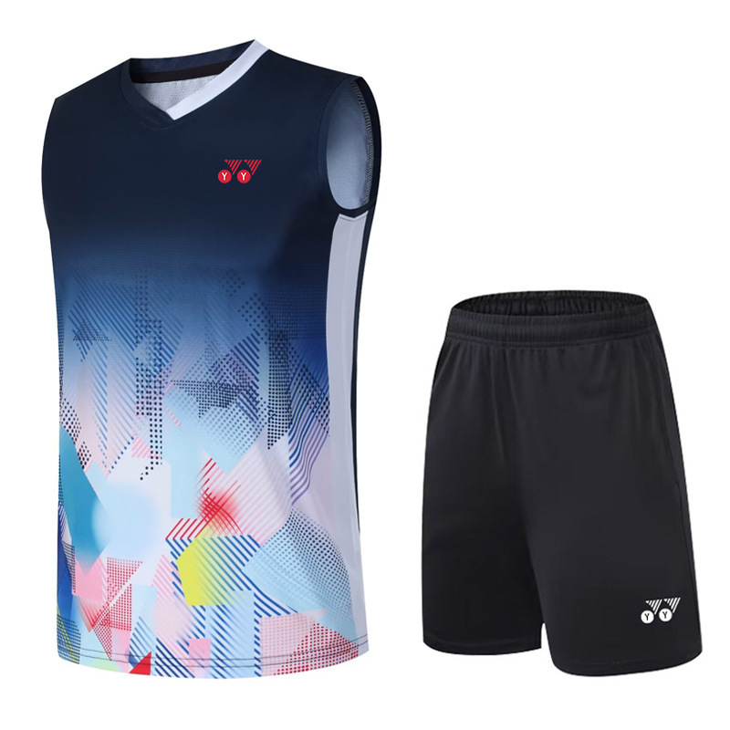 YY新型ベストバドミントン服スポーツスーツ速乾通気トレーニング服テニス氷糸ノースリーブ試合ユニフォーム|undefined