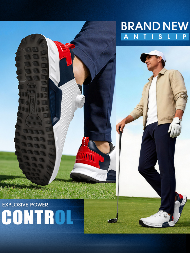 Giày golf nam đế TPU chống nước, đệm êm, xoay nút chỉnh — XZ452-Trắng Thiên Thần