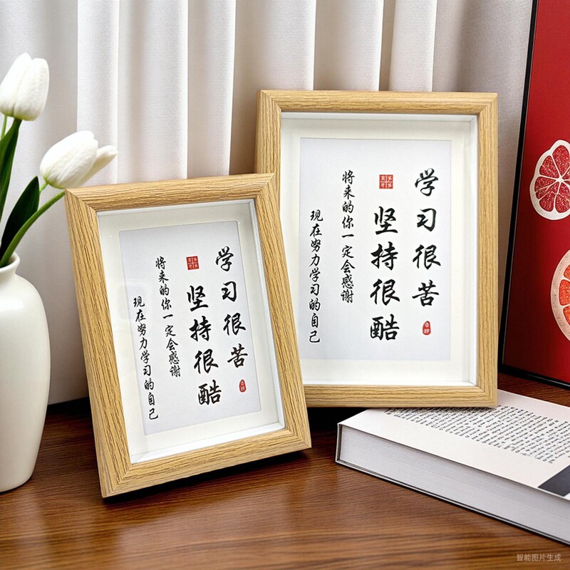 Simple Wooden Photo Frame Inspirational Calligraphy and Painting Calligraphy Set-up Table Learning Hard to Stick to Cool Decorative Painting Set-up Photo Ornaments