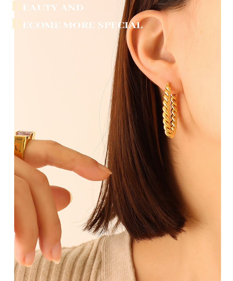 Ins Style Jewelry Geometric Niche Design U-shaped Fried Dough Twists Earrings Stainless Steel Earrings_voghion.com