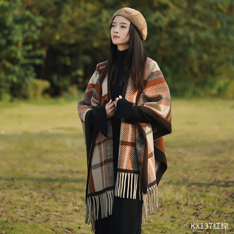 2025新款仿羊绒山水画民族风女围巾披肩羊绒斗篷披风高级感外搭|undefined