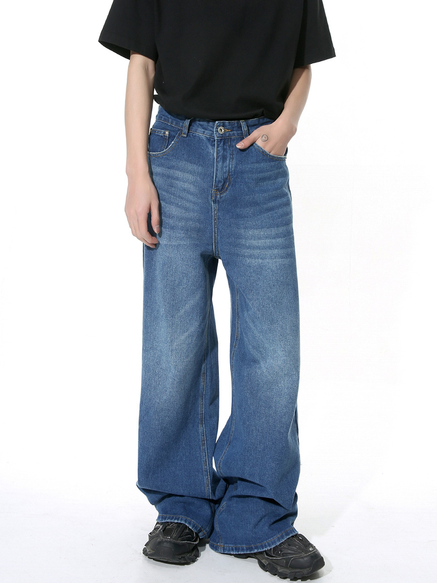 Ropa para hombre MTLCLOTHES | Jeans casuales holgados de pierna ancha y larga hasta el suelo, estilo americano, sencillos y limpios, de tendencia.