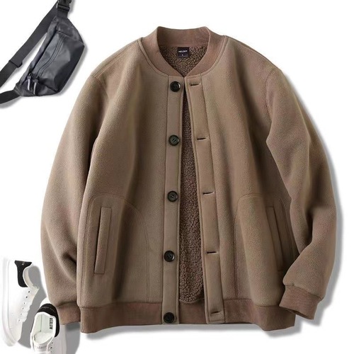 American Retro Fleece Padded Thick Crew Neck Sweatshirt for Men - Fall/Winter Fashion Open Hooded Sweatshirt Casual Jacket Trendy