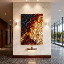 酒店实木镶嵌大幅客厅创意木块挂画玄关背景墙浮雕画现代简约挂画