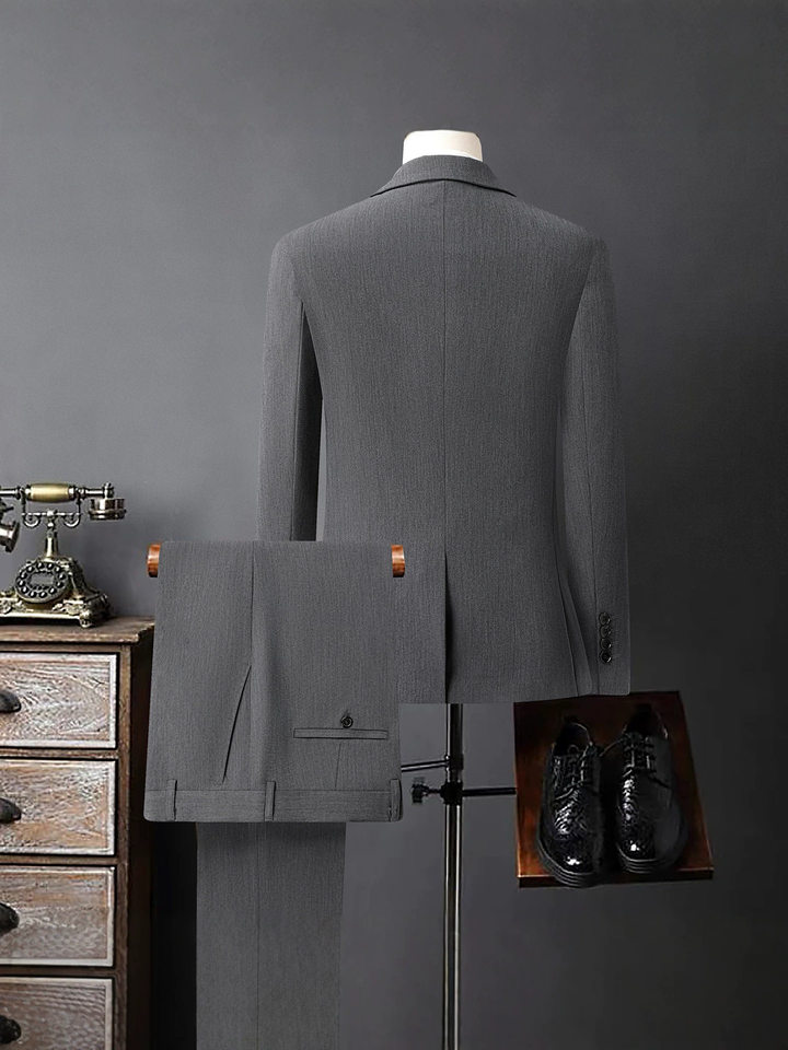 Bộ vest nam ba món vải co giãn bốn chiều, ve áo rộng, dáng ôm, phong cách công sở — Màu xanh tím than, màu xám, màu đen