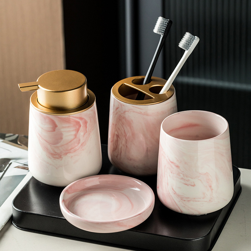 Ceramic Marble Pattern Bathroom Four-Piece Wash Set Light Luxury Bathroom Toilet Wash Cup Toothbrush Cup Set