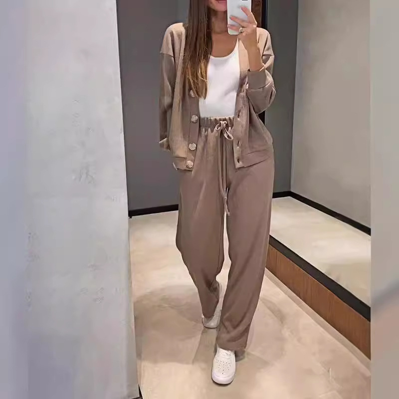 Women's Clothing Independent Station Autumn New Casual Comfortable Jacket Cardigan Sweatpants Set_voghion.com