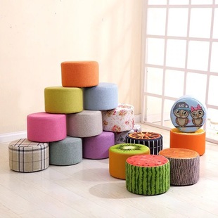 Solid Wood Small Low Stool, Shoe Changing Stool, Coffee Table, Sofa Stool, Fabric Round Stool, Adult Household Small Bench, Soft Stool Wholesale