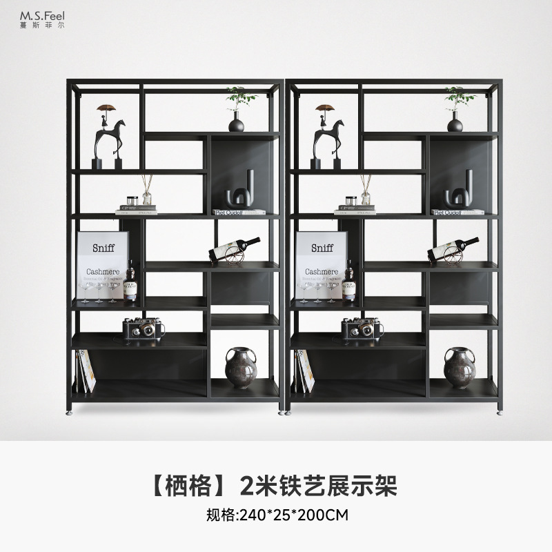 Estante de metal ligero de lujo estante de piso doméstico estante de escritorio estante de decoración de partición estante de exhibición creativa multicapa