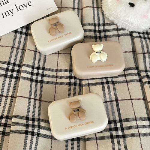 Milk tea color ~ ins style contact lens box, small and portable double companion box, contact lens box, cute bear B75