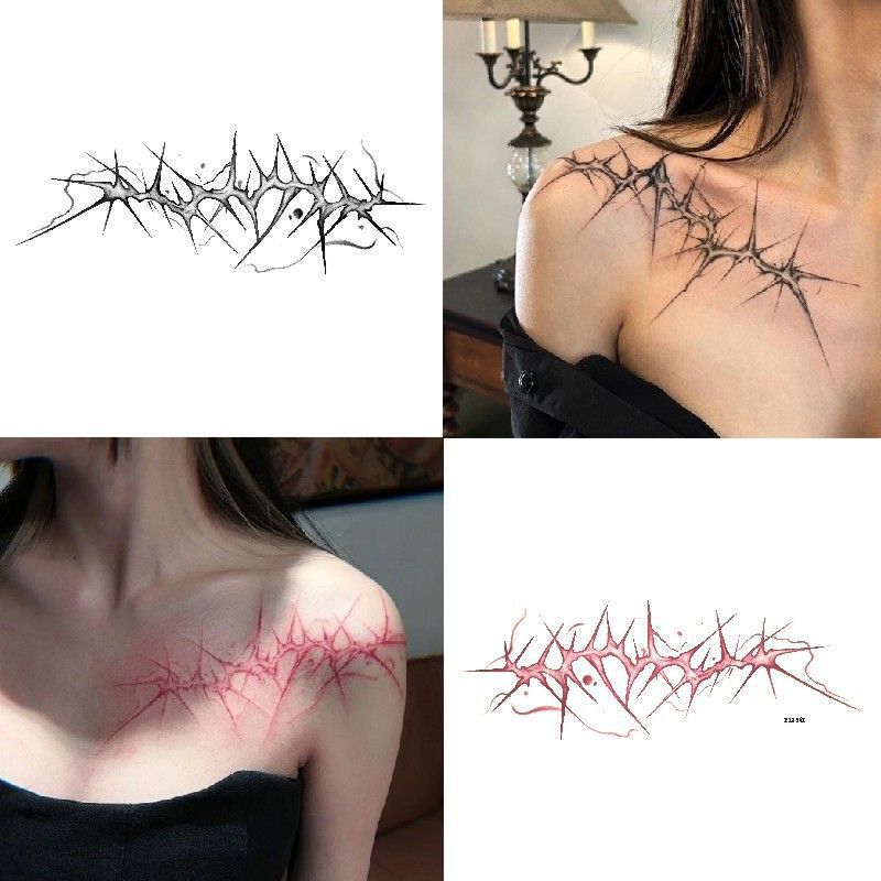 European and American Style Shoulder Thorn Tattoo Stickers, Dark Gothic Style, Instagram-Style Chest Clavicle, Beautiful and Realistic Long-Lasting Stickers