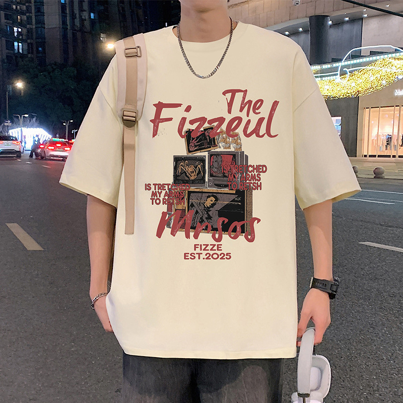 Heavy Cotton Short-sleeved T-shirt Men's Summer New American Style Casual Round Neck T-shirt Ins Hong Kong Style Loose plus size Top