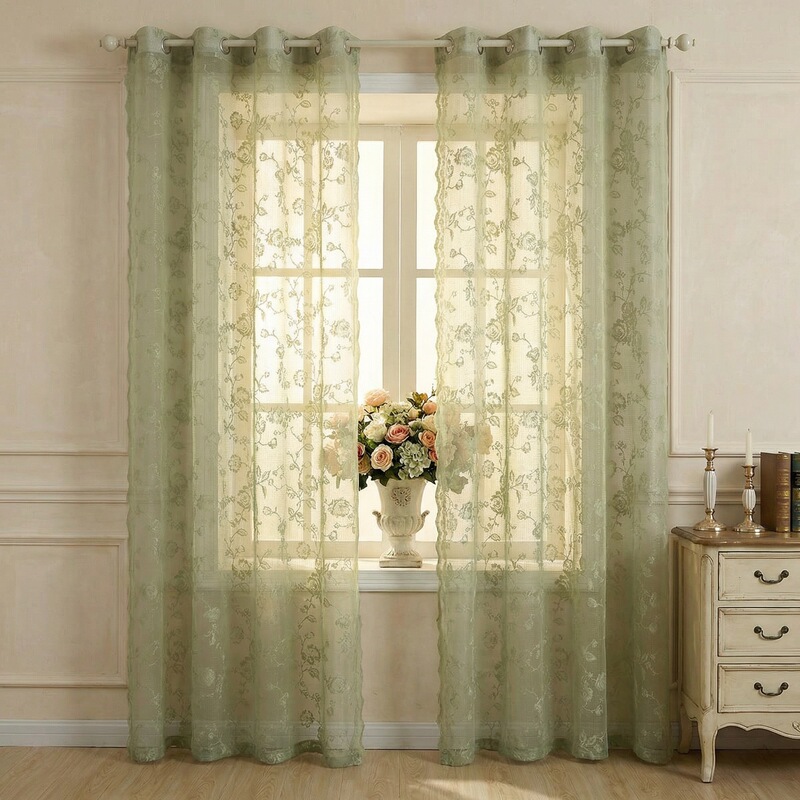 2026 New Style Rose Lace Wave Lace Perforated Rod-Piercing Sheer Curtain for Living Room, Balcony, Bedroom, Blackout Window Curtain Finished Product