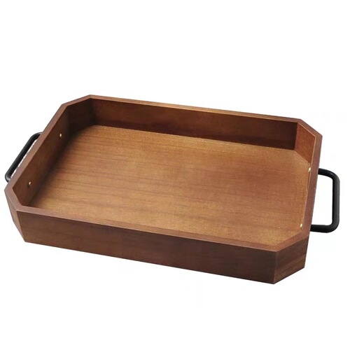 ins retro rectangular Nordic American Korean solid wood iron handle tea tray coffee cup dining solid wood tray