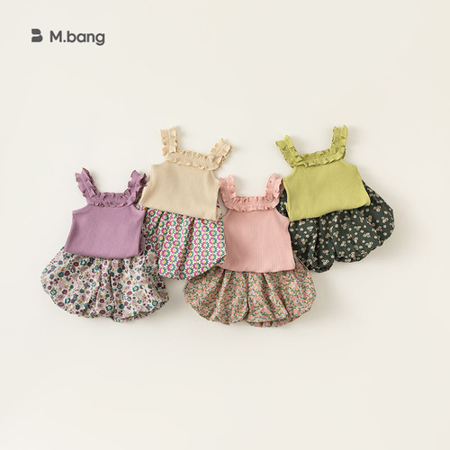 INSbobo Summer Wear 2024 New Girls Vest Baby Lace Suspender Top Sleeveless T Loose XY23143