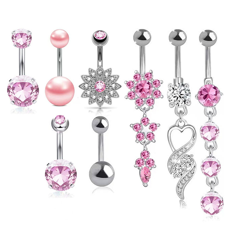 Set di gioielli sexy per piercing all'ombelico con anello in acciaio inossidabile a farfalla e micro zirconi intarsiati_voghion.com