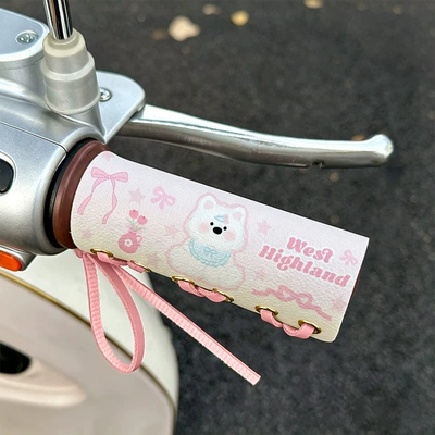 Cartoon Cute Sweat-Absorbing Non-Slip Handlebar Covers for Electric Motorcycles and Scooters, Decorative Strap-On Style for Women, New Model (Handlehold cover) - bow-tied-samoyed-color-pattern