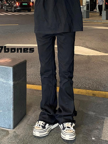 Black Knee-Hole Denim Jeans for Men - Summer Thin Cleanfit Pants with Frayed American Bent-Knife Tapered Pants