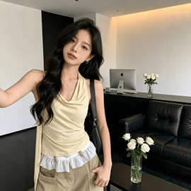 不规则女夏季新修身气质短款上衣纯欲风小众无袖T恤设计感有范
