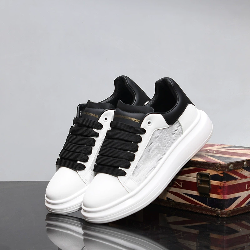 Европейская станция Маккуин кожаные повседневные кроссовки на толстой подошве мужские летние дикие дышащие односетчатые пары маленькие белые туфли женские T09