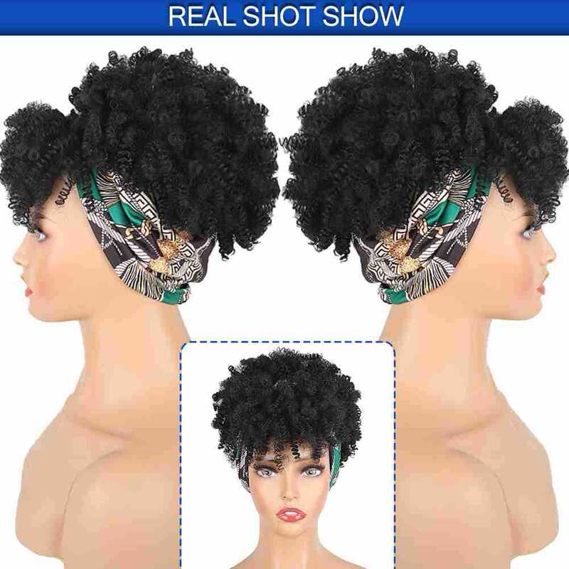 Amazon新品アフリカレディース小さいカール前髪一体ヘアバンドターバンかつら化学繊維かつらヘッドカバー|undefined