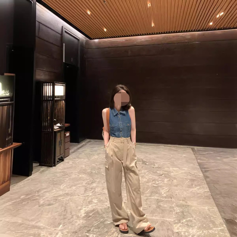 Anna's Hong Kong Island Style Denim ~ Lapel Sleeveless Shirt Top/Waist-Cinching Dress/Strap Pants Hong Kong Island Style