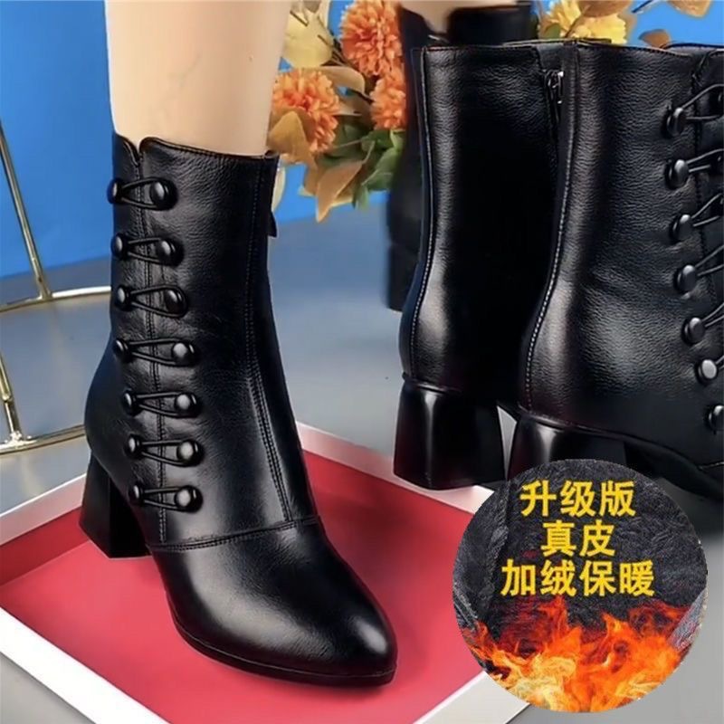 Otoño e invierno botas cortas para todo el partido invierno de las mujeres nuevo tacón medio zapatos de algodón a media pierna forrados de lana botas de mujer de fondo suave neutral de moda cálida