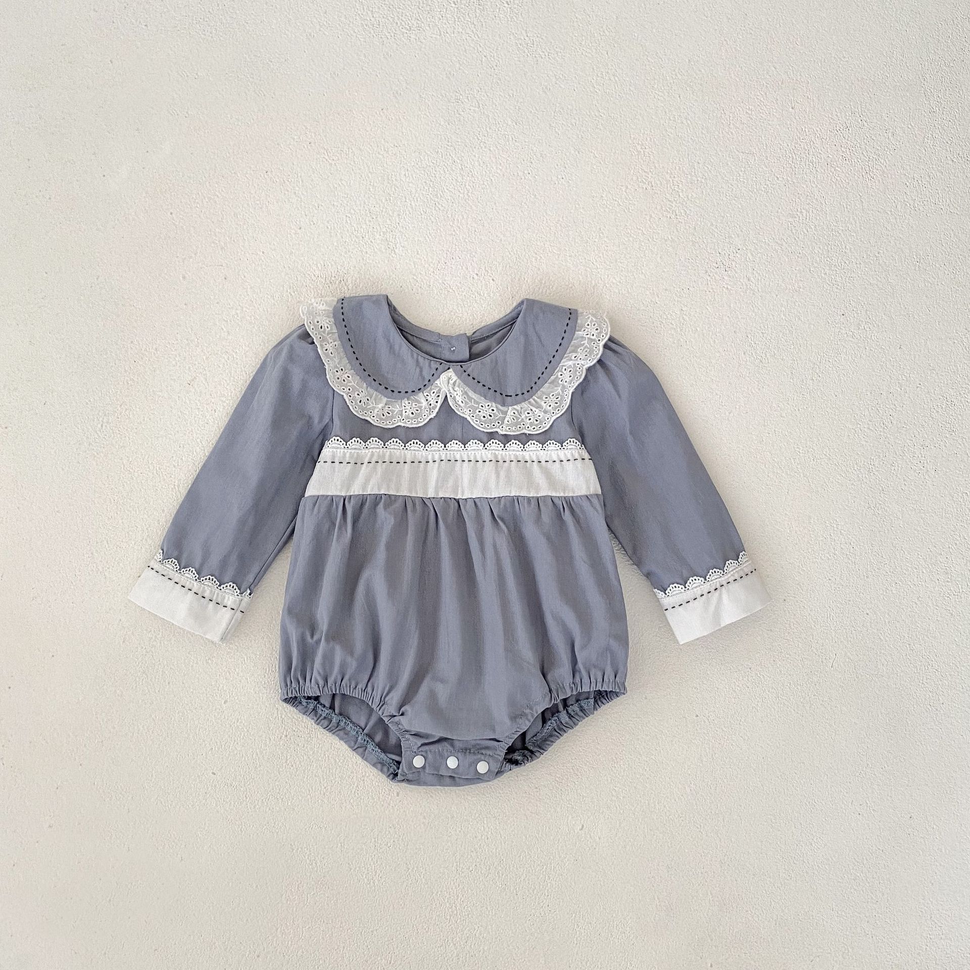 INS 2024 Herbst Baumwolle Klasse A Schwestern Mädchen Baby Spitze Puppe Hals Langarm Furz Gewickelt Romper + Rock_voghion.com