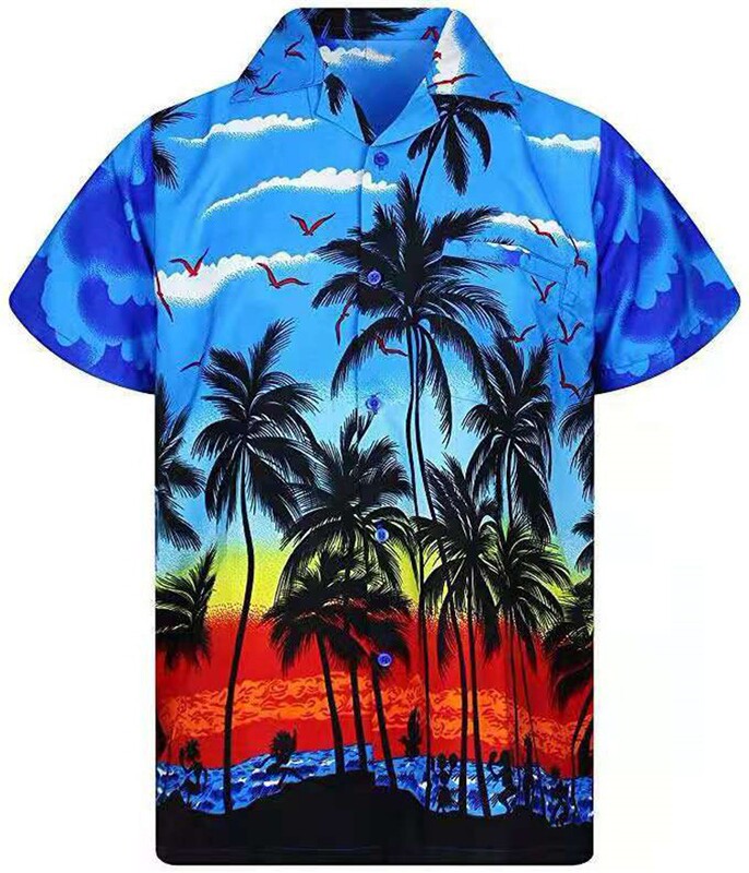 Wholesale Hawaiian 3D Printed Short-Sleeved Shirts, Beach Loose-Fitting Men's Sublimation Digital Printed Beach Shirts