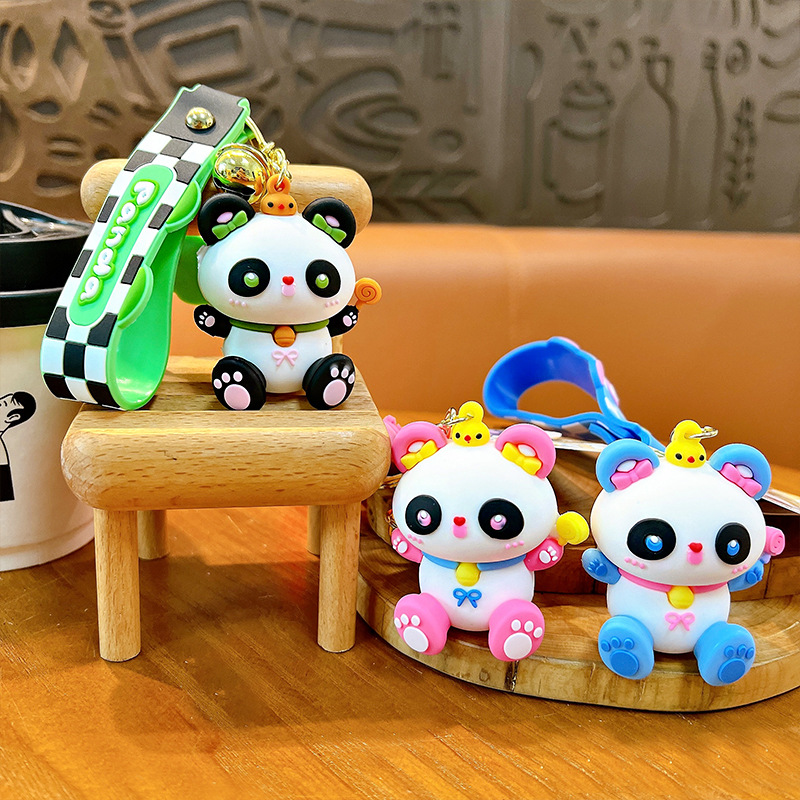 Círculos animados Panda Keychain cute pegamento suave Panda Keychain bolsos colgantes agarrar regalos al por mayor