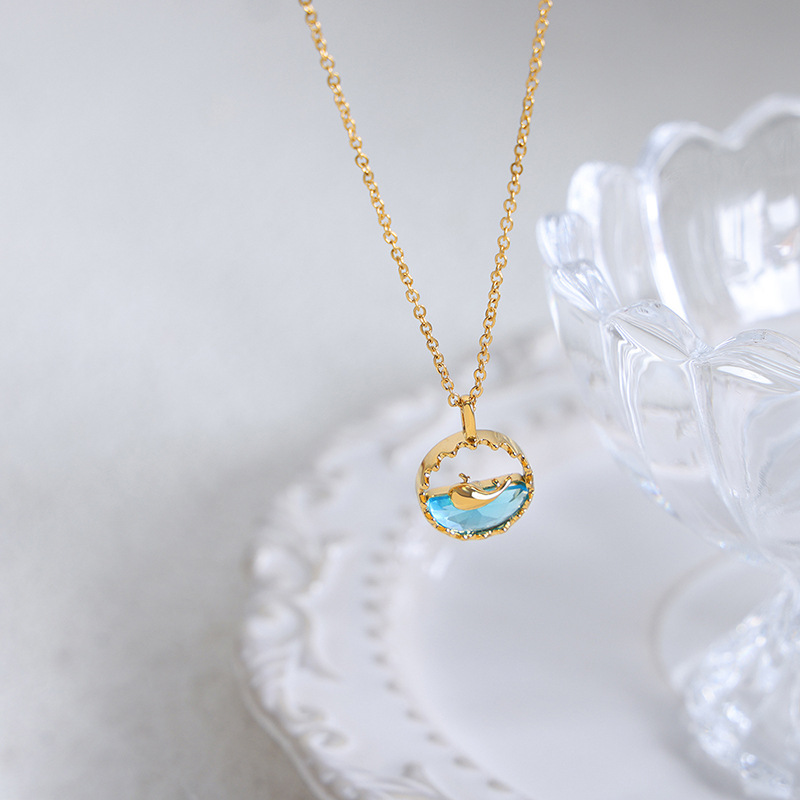 Nuevo chino esmalte azul mariposa collar pendientes nuevo vintage pendientes clavícula cadena titanio acero todo partido