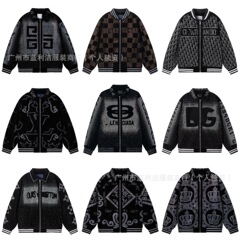 跨境 驴家杜家2025新款金丝绒字母logo烫钻宽松棒球服夹克外套