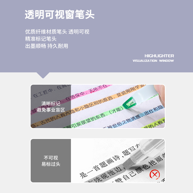 Pluma de cristal cabeza de la pluma estudiante clave marca macaron cabeza transparente 6 colores de doble cabeza fluorescente ventana de la pluma fluorescente