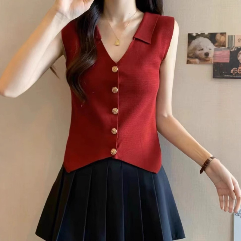 Summer New Elegant Polo Lel Thin Slim Camisole Women's Chic Ice Silk Waistle Sleeveless Top for Women Summer New Elegant Polo Lel Thin Slim Camisole Women's Chic Ice Silk Waistle Sleeveless Top for Women