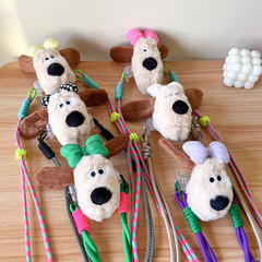 ins風毛絨可愛小狗手機背夾可調節斜挎繩蝴純色蝴蝶結背帶繩掛脖