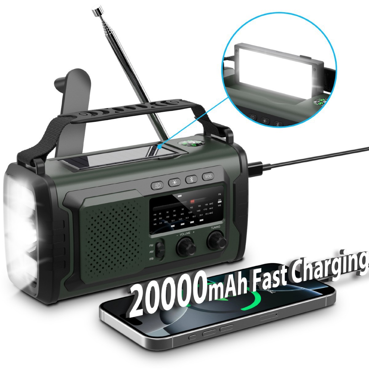 Transfronterizos Amazon nueva radio de carga manual solar de 20000mAh fuente de alimentación portátil de gran capacidad image 1