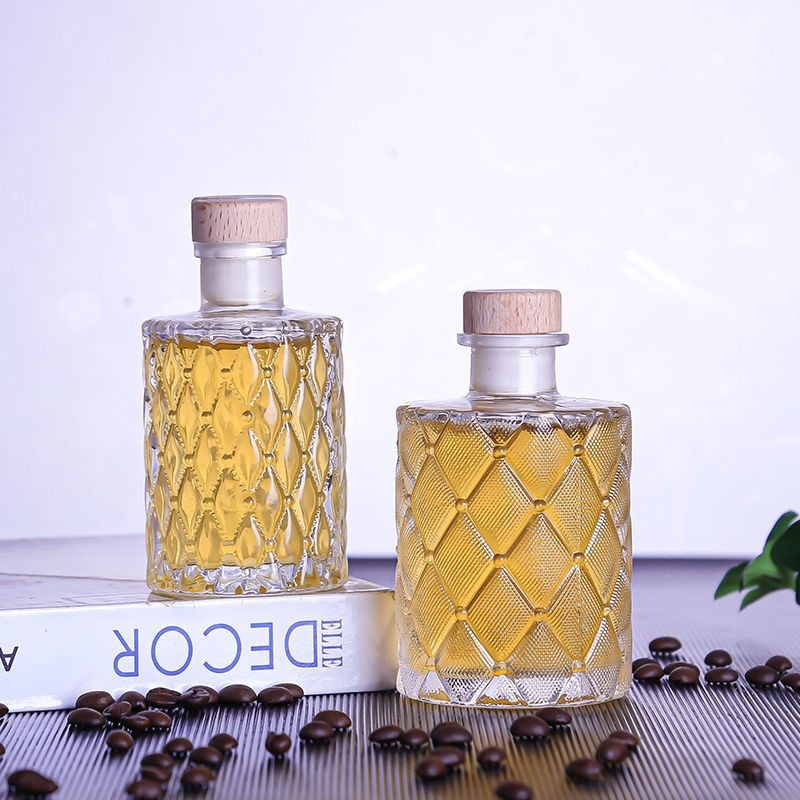 批发200ml冷萃咖啡密封瓶菱形花纹小瓶子香薰瓶