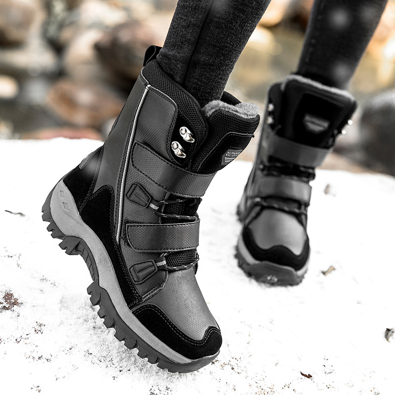 Zapatos de algodón deportivos casuales velcro botas de nieve de tubo medio largo calentamiento grueso zapatos de mujer